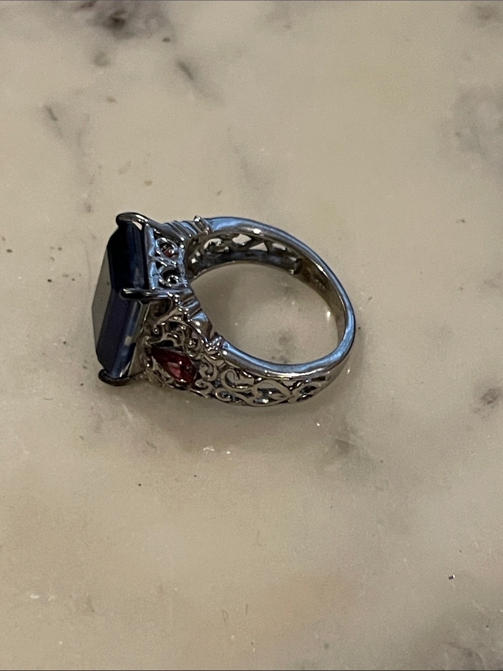 NWOT 925 Sapphire Ruby Silver Ring Size 6 - Picture 3 of 13